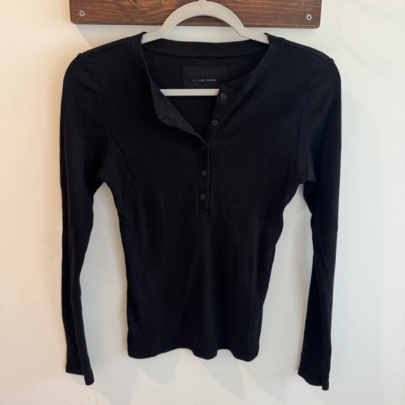 Nili Lotan Jordan Jet Black Ribbed Henley Top Small - Picture 5 of 8